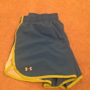 Blue and green underarmour shorts